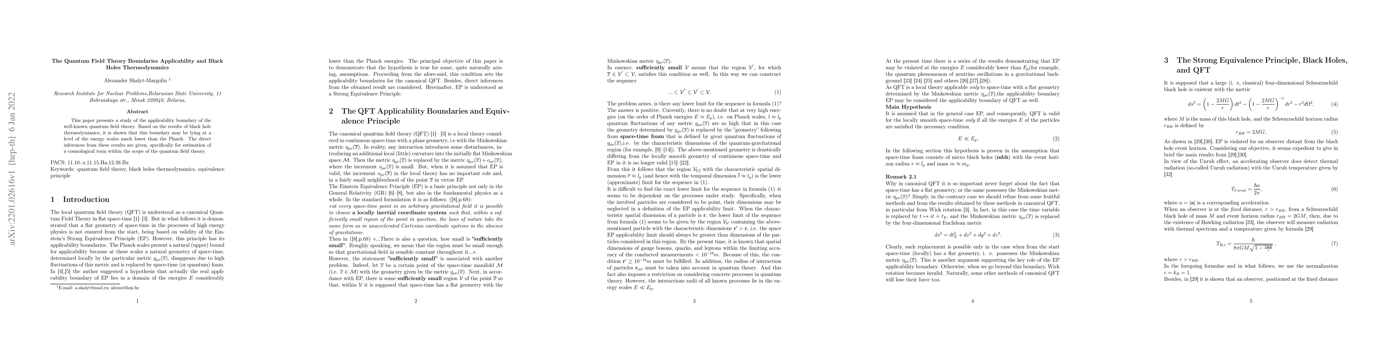 Thumbnail for The Quantum Field Theory Boundaries Applicability and Black Holes
  Thermodynamics