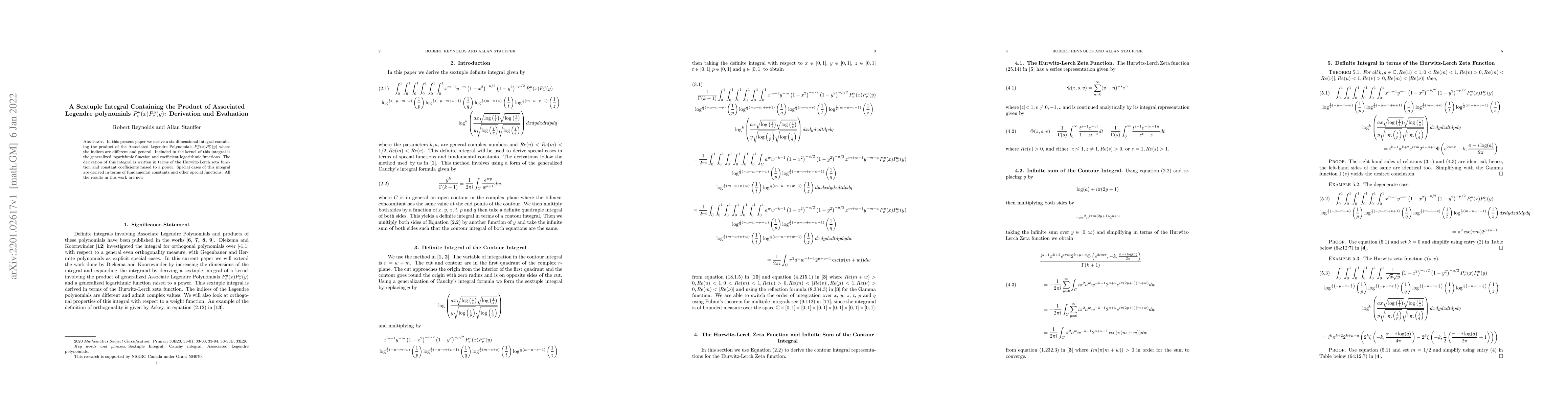 Thumbnail for A Sextuple Integral Containing the Product of Associated Legendre
  polynomials $P_v^u(x) P_{\nu }^{\mu }(y)$: Derivation and Evaluation