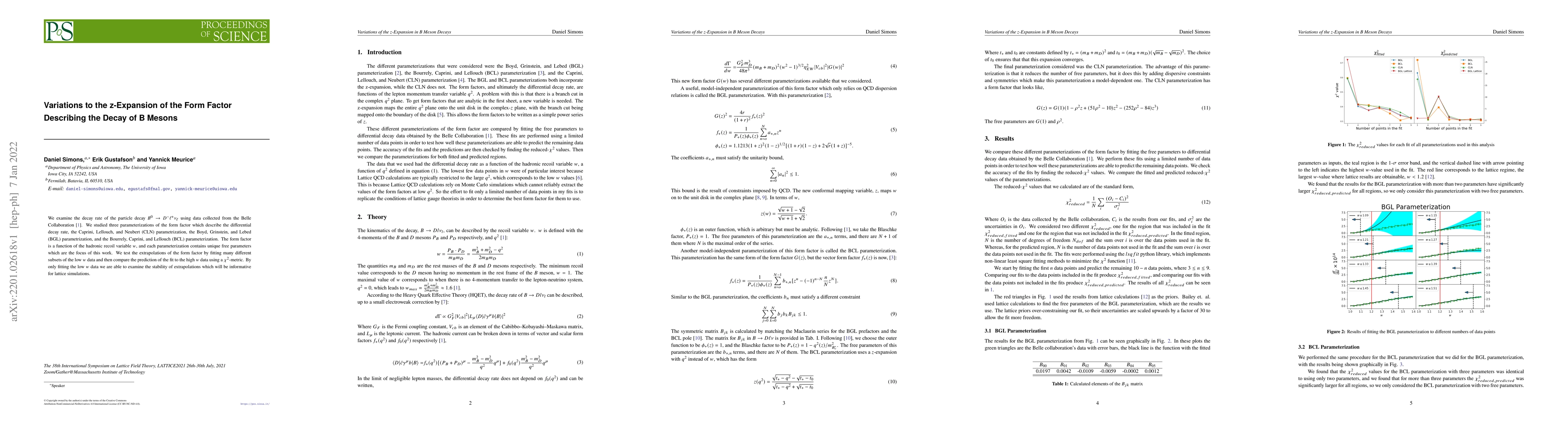 Thumbnail for Variations to the z-Expansion of the Form Factor Describing the Decay of
  B Mesons