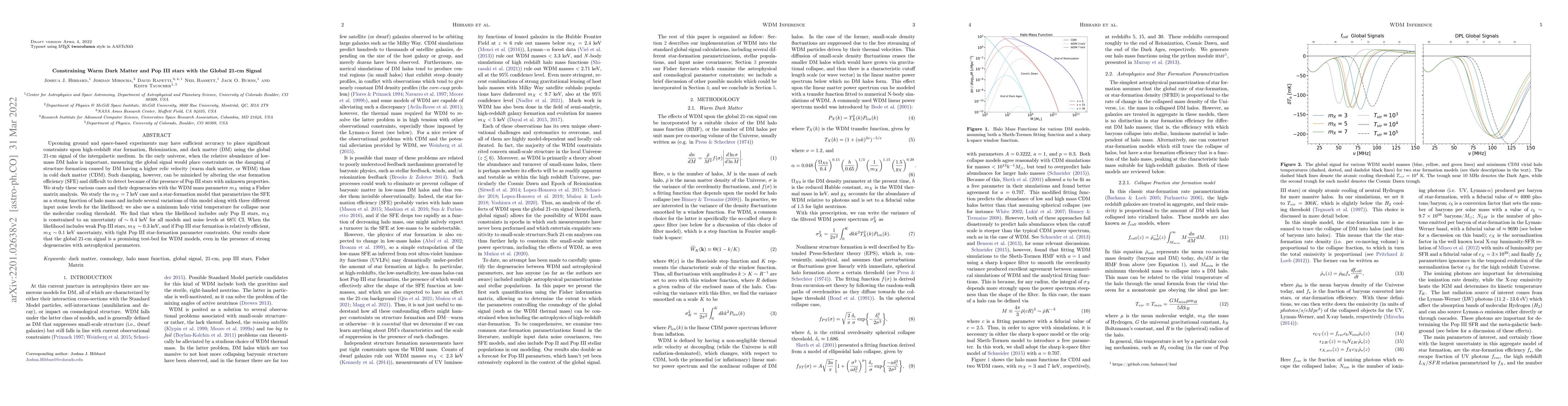 Thumbnail for Constraining Warm Dark Matter and Pop III stars with the Global 21-cm
  Signal