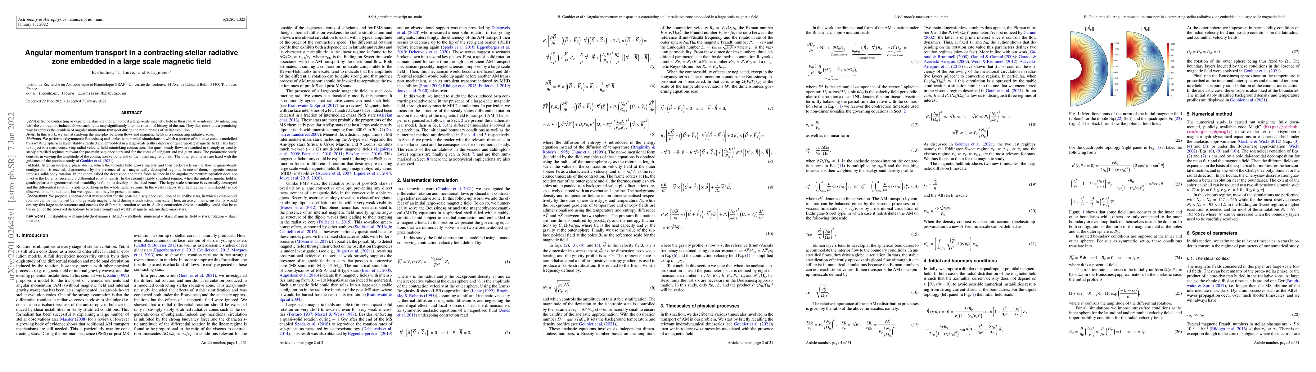 Thumbnail for Angular momentum transport in a contracting stellar radiative zone
  embedded in a large scale magnetic field