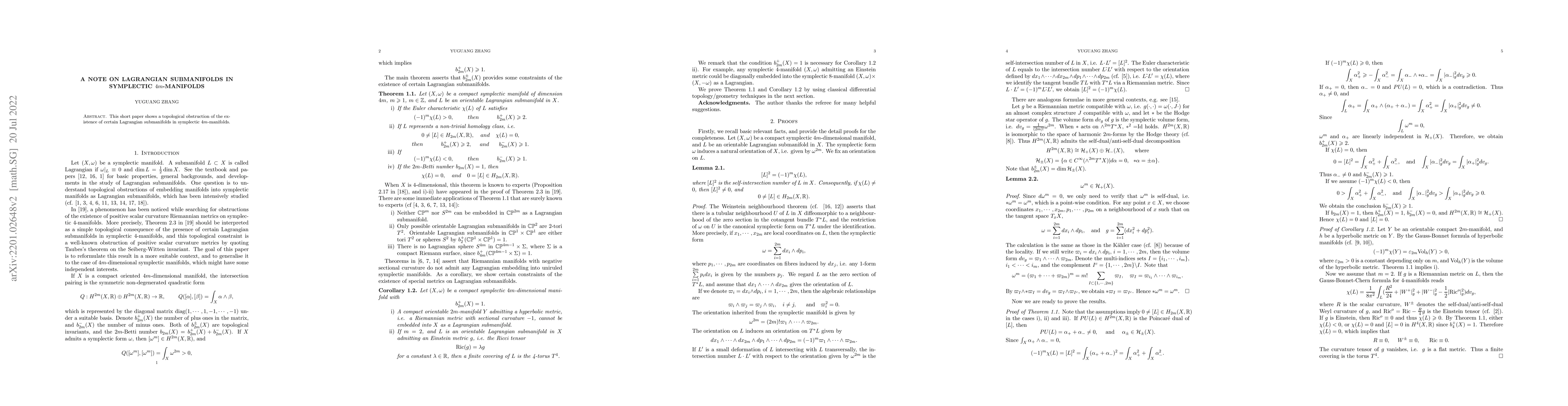 Thumbnail for A Note on Lagrangian Submanifolds in Symplectic $4m$-Manifolds