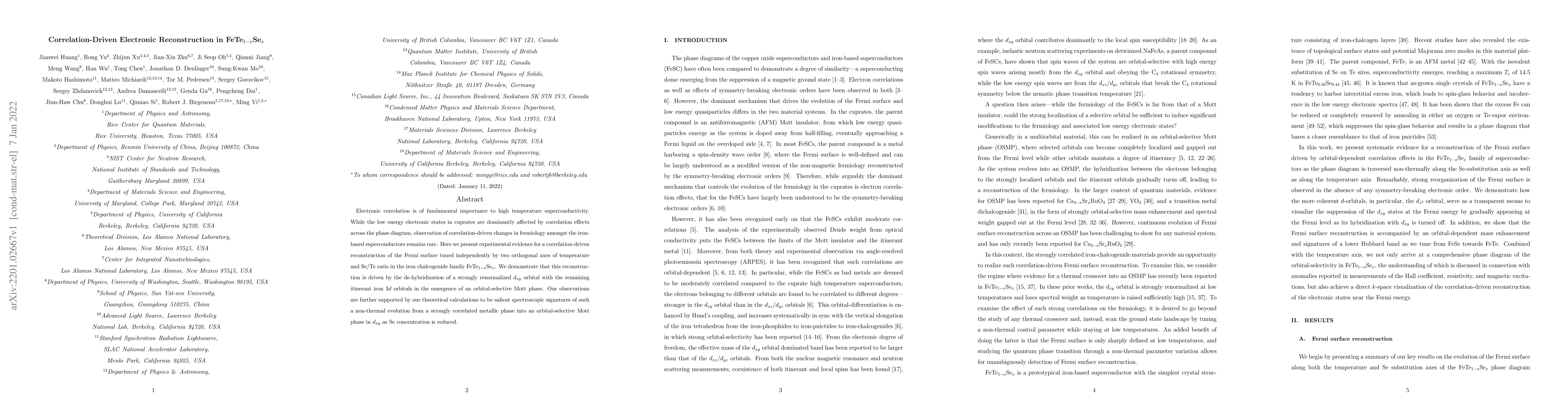 Thumbnail for Correlation-Driven Electronic Reconstruction in FeTe$_{1-x}$Se$_x$