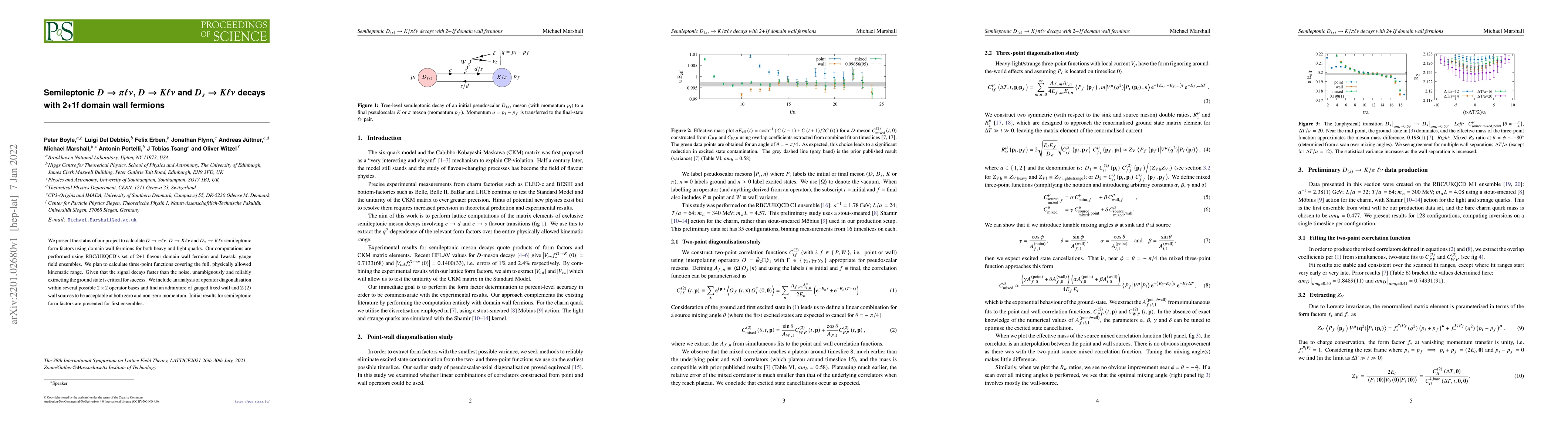Thumbnail for Semileptonic $D \rightarrow \pi \ell \nu$, $D \rightarrow K \ell \nu$
  and $D_s \rightarrow K \ell \nu$ decays with 2+1f domain wall fermions