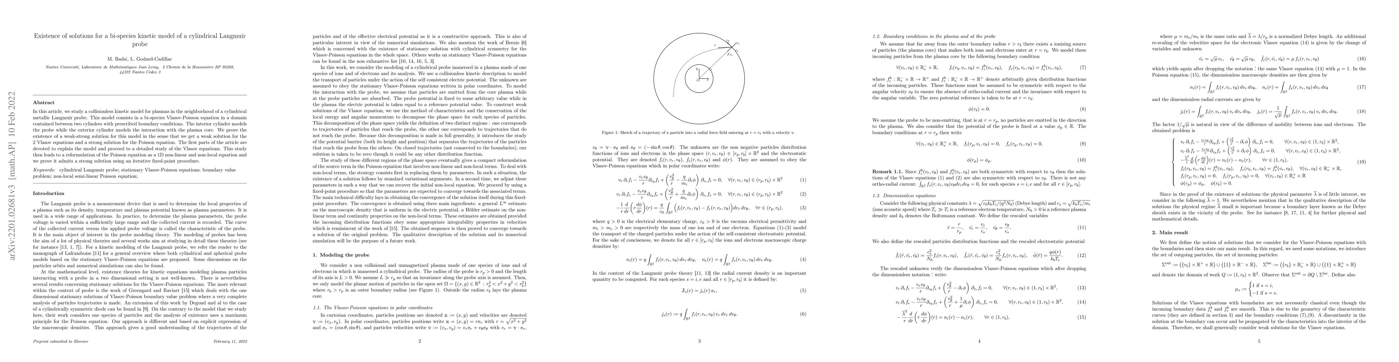 Thumbnail for Existence of solutions for a bi-species kinetic model of a cylindrical
  Langmuir probe