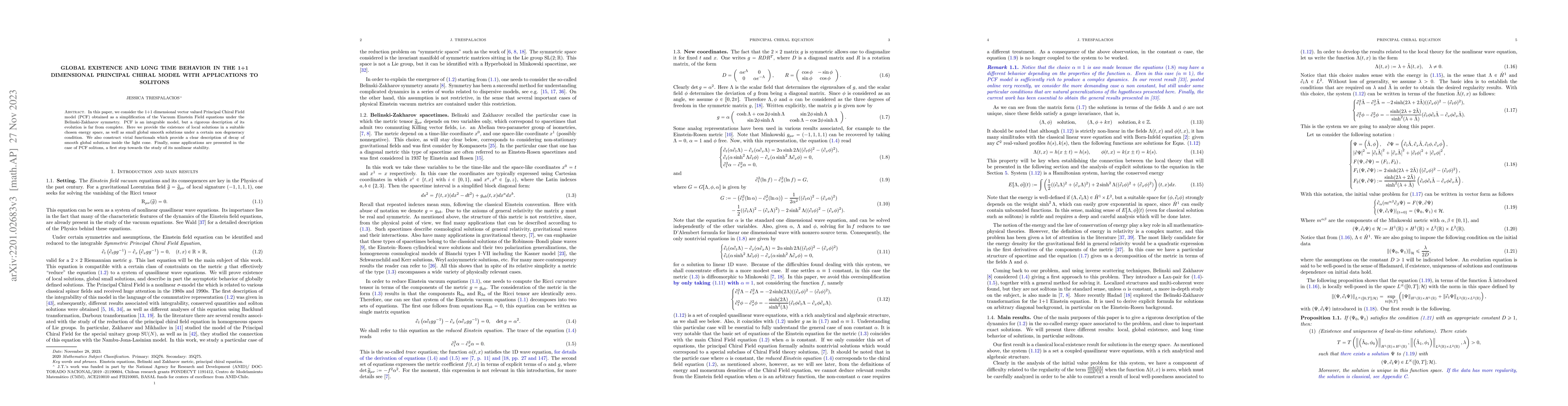 Thumbnail for Global Existence and Long Time Behavior in the 1+1 dimensional Principal
  Chiral Model with Applications to Solitons