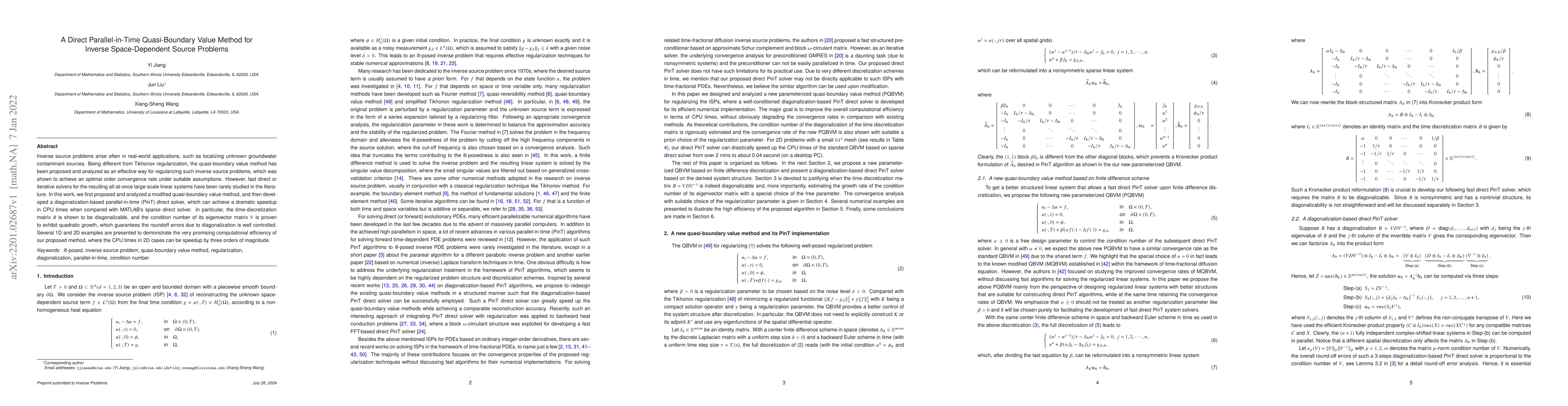 Thumbnail for A Direct Parallel-in-Time Quasi-Boundary Value Method for Inverse
  Space-Dependent Source Problems