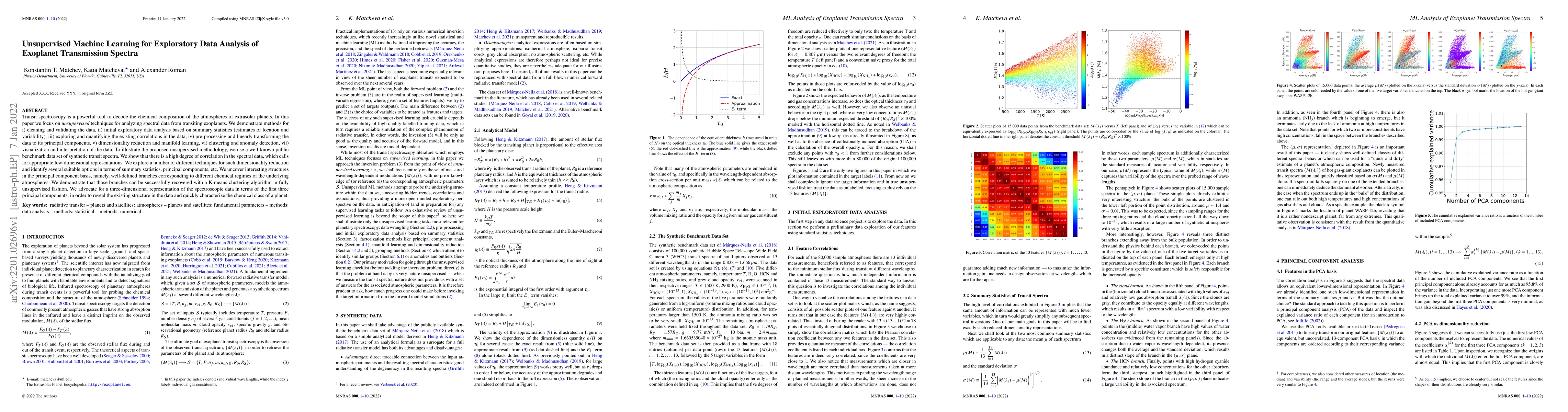 Thumbnail for Unsupervised Machine Learning for Exploratory Data Analysis of Exoplanet
  Transmission Spectra