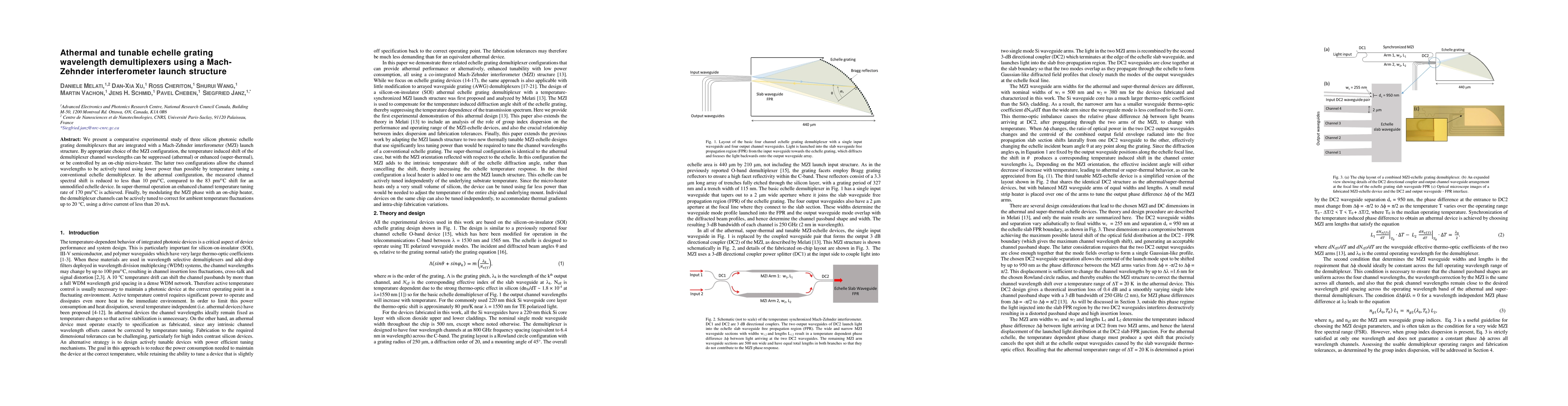 Thumbnail for Athermal and tunable echelle grating wavelength demultiplexers using a
  Mach-Zehnder interferometer launch structure