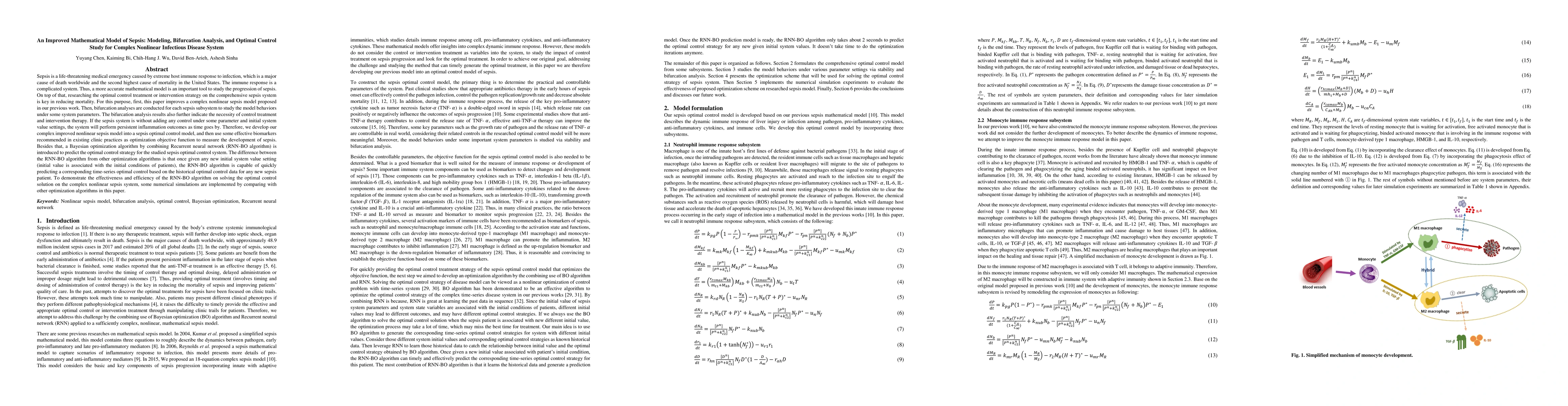 Thumbnail for An Improved Mathematical Model of Sepsis: Modeling, Bifurcation
  Analysis, and Optimal Control Study for Complex Nonlinear Infectious Disease
  System