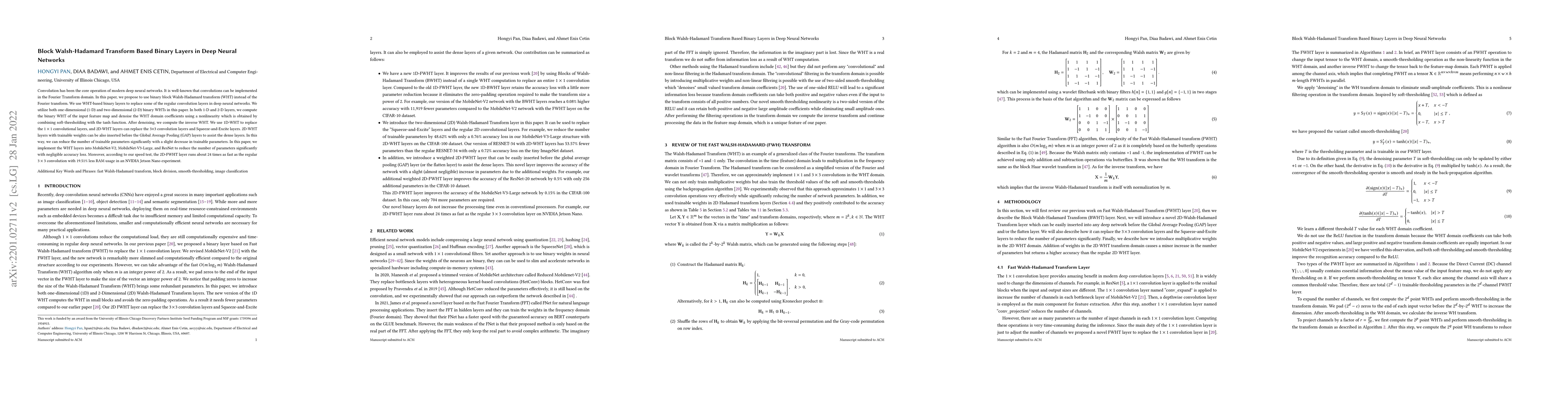 Thumbnail for Block Walsh-Hadamard Transform Based Binary Layers in Deep Neural
  Networks