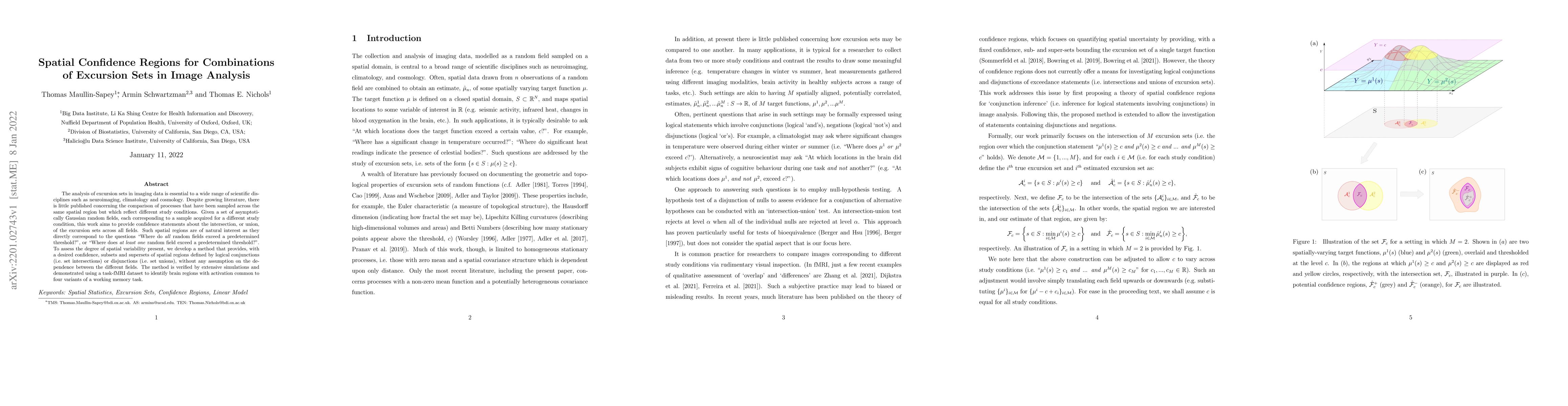 Thumbnail for Spatial Confidence Regions for Combinations of Excursion Sets in Image
  Analysis
