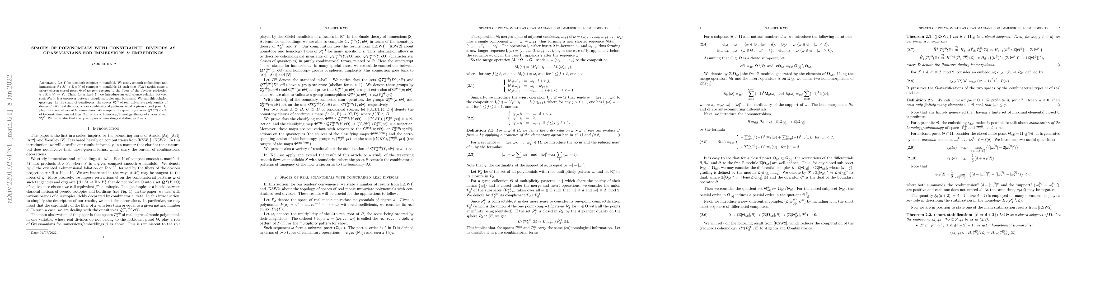 Thumbnail for Spaces of polynomials as Grassmanians for immersions and embeddings