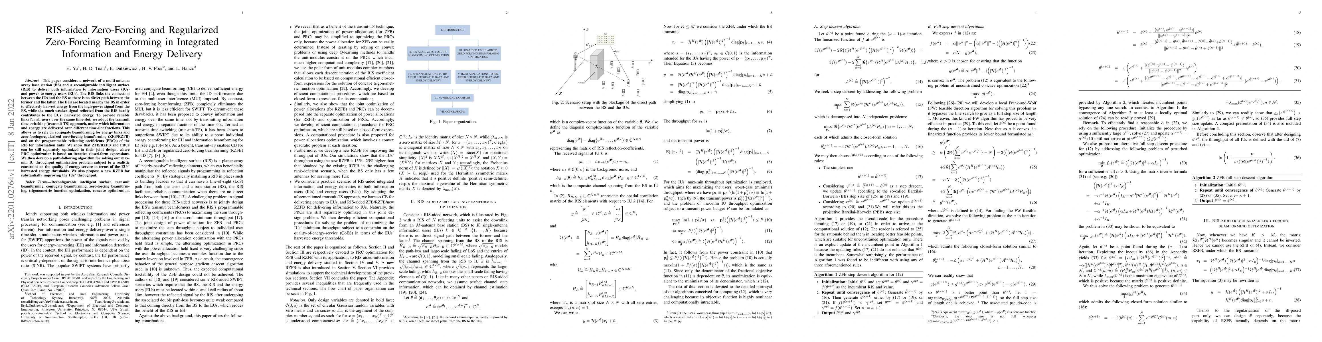 Thumbnail for RIS-aided Zero-Forcing and Regularized Zero-Forcing Beamforming in
  Integrated Information and Energy Delivery