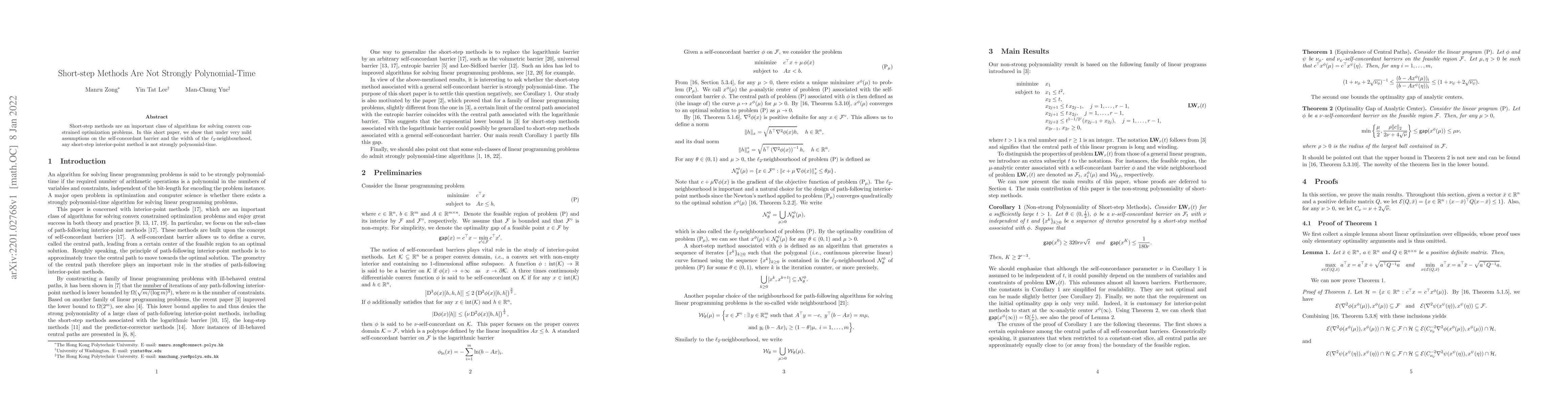 Thumbnail for Short-step Methods Are Not Strongly Polynomial-Time