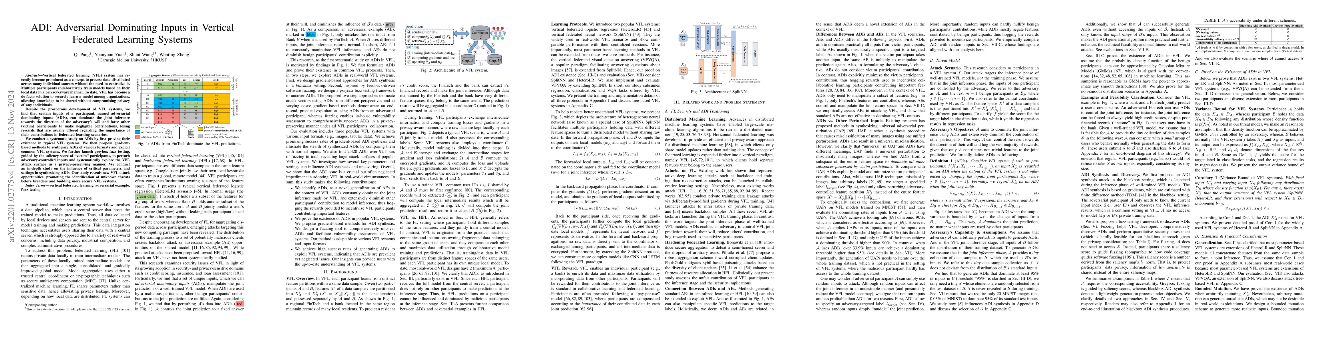Thumbnail for ADI: Adversarial Dominating Inputs in Vertical Federated Learning
  Systems
