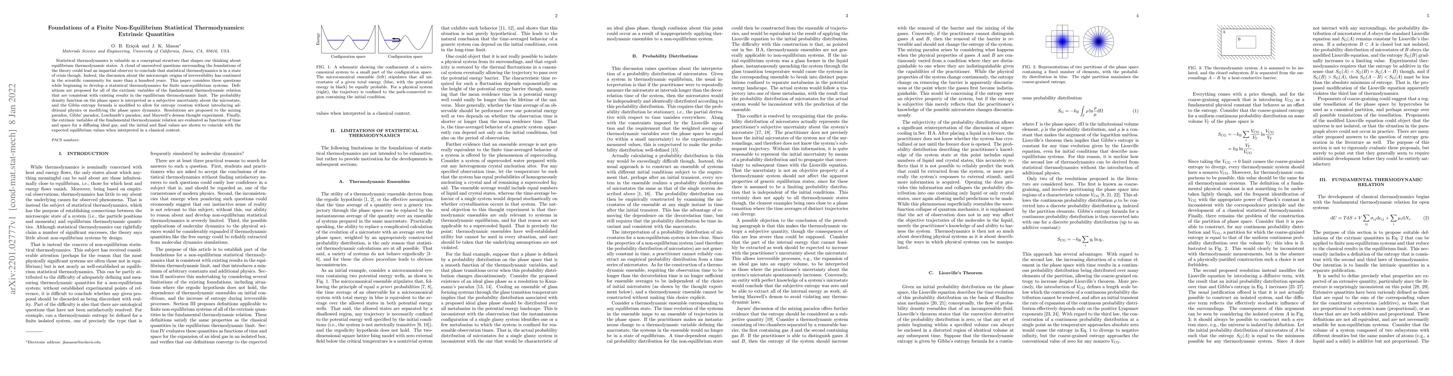 Thumbnail for Foundations of a Finite Non-Equilibrium Statistical Thermodynamics:
  Extrinsic Quantities