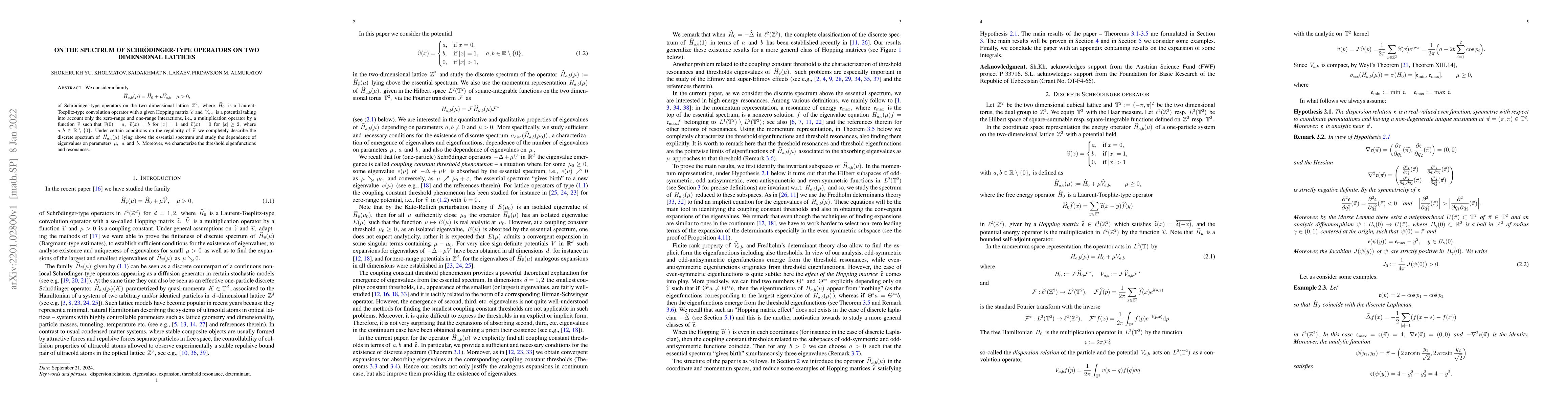 Thumbnail for On the spectrum of Schr\"odinger-type operators on two dimensional
  lattices