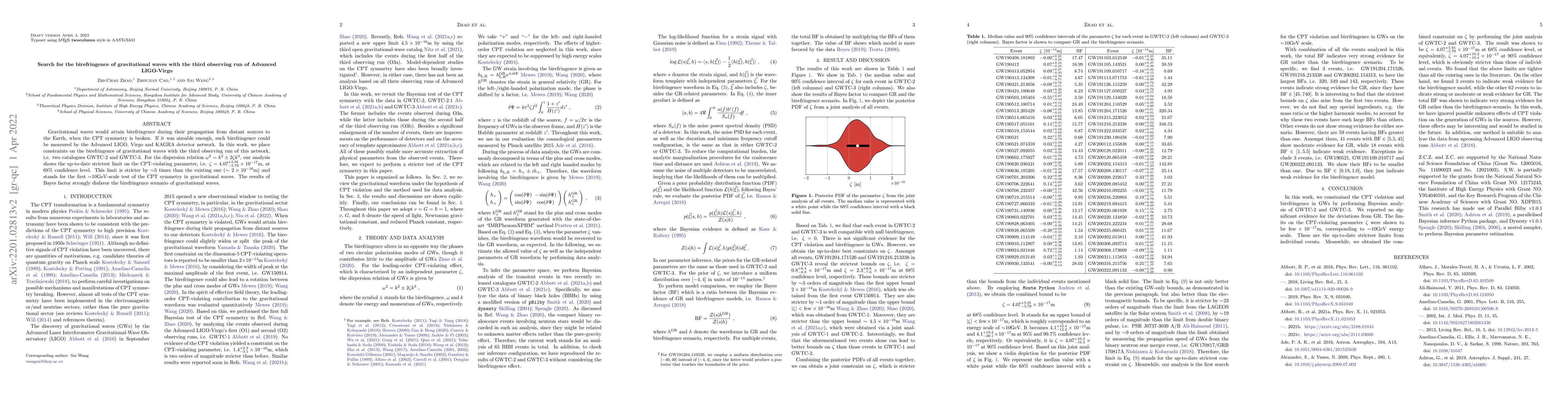Thumbnail for Search for the birefringence of gravitational waves with the third
  observing run of Advanced LIGO-Virgo