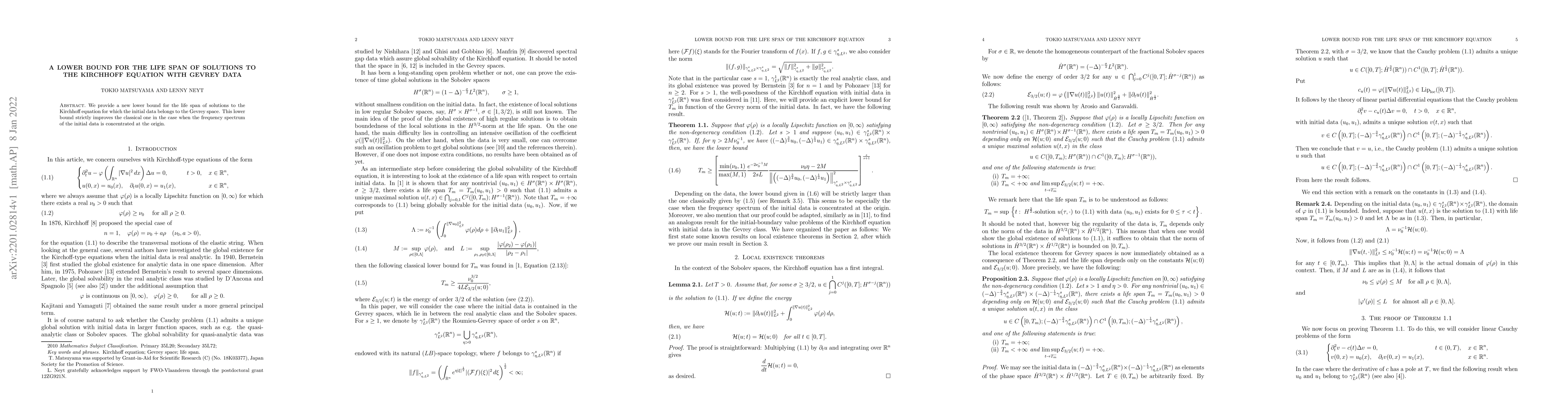 Thumbnail for A lower bound for the life span of solutions to the Kirchhoff equation
  with Gevrey data