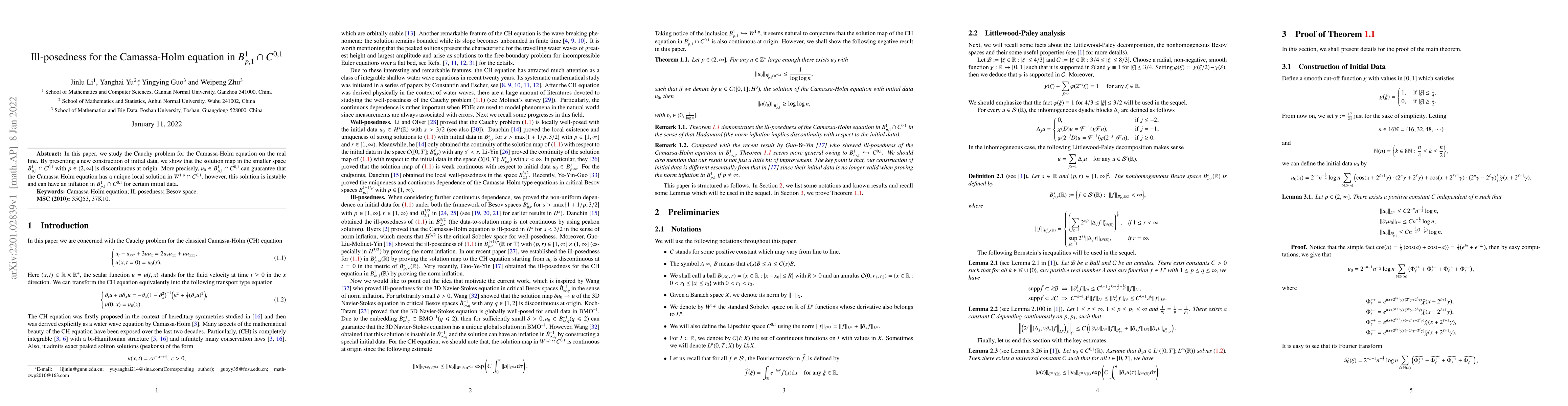 Thumbnail for Ill-posedness for the Camassa-Holm equation in $B_{p,1}^{1}\cap C^{0,1}$