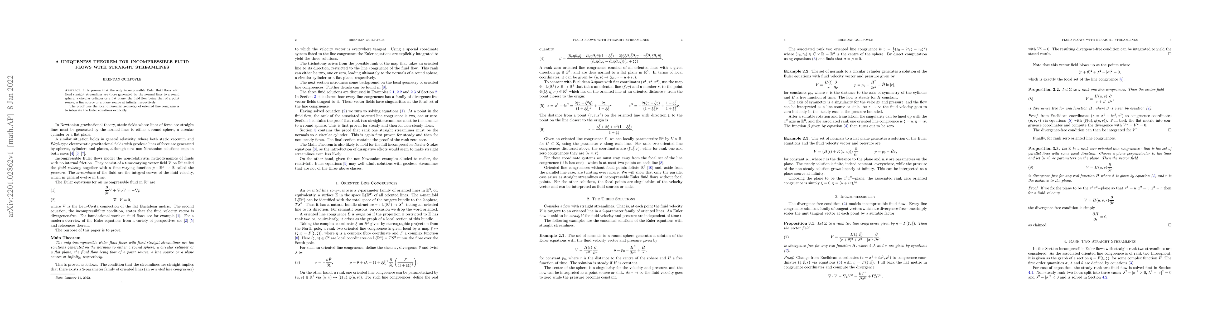 Thumbnail for A Uniqueness Theorem for Incompressible Fluid Flows with Straight
  Streamlines