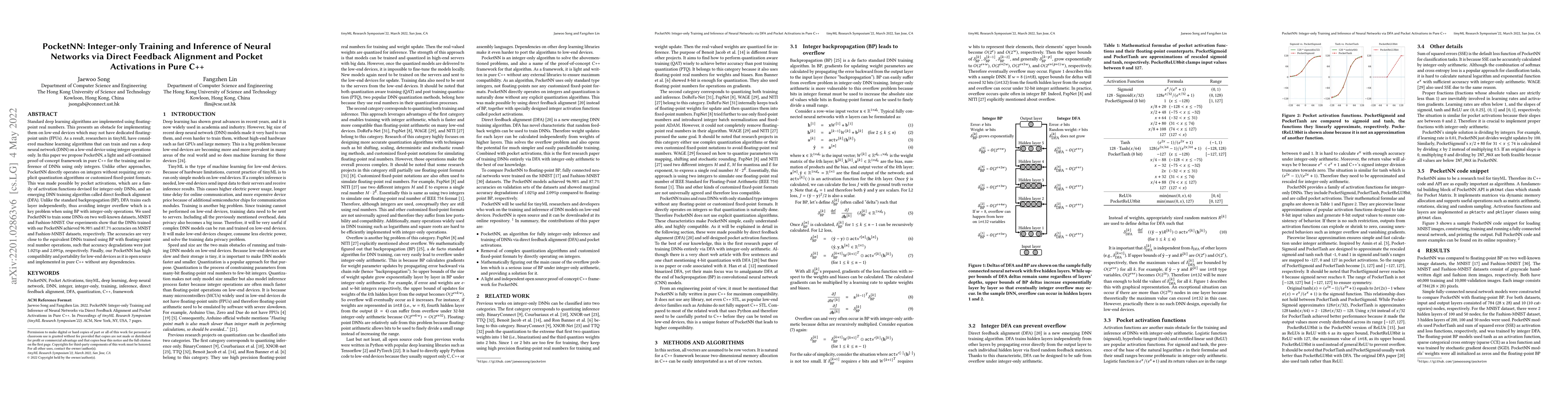 Thumbnail for PocketNN: Integer-only Training and Inference of Neural Networks via
  Direct Feedback Alignment and Pocket Activations in Pure C++