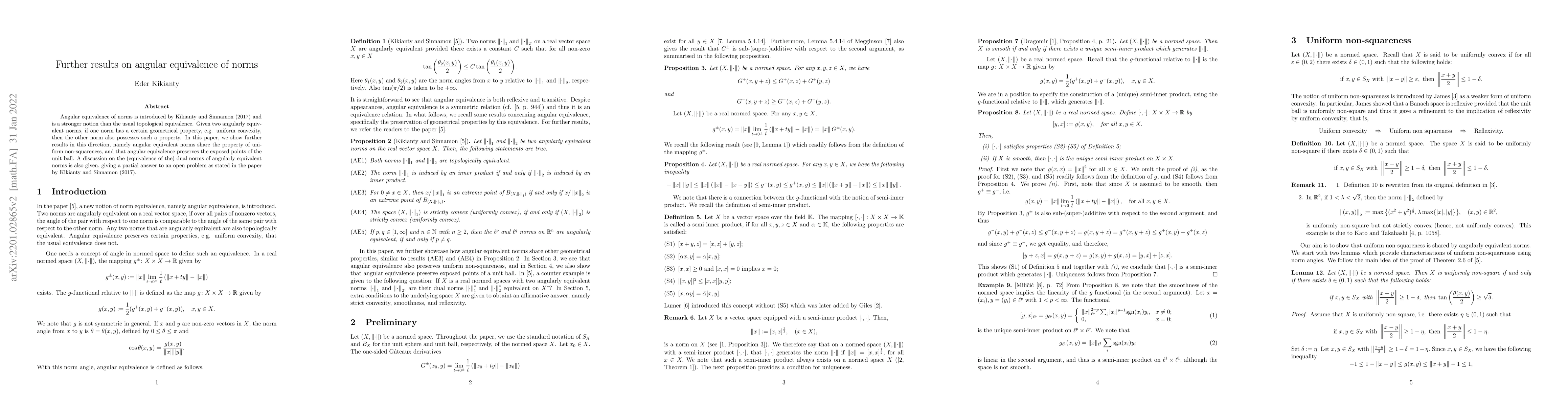 Thumbnail for Further results on angular equivalence of norms