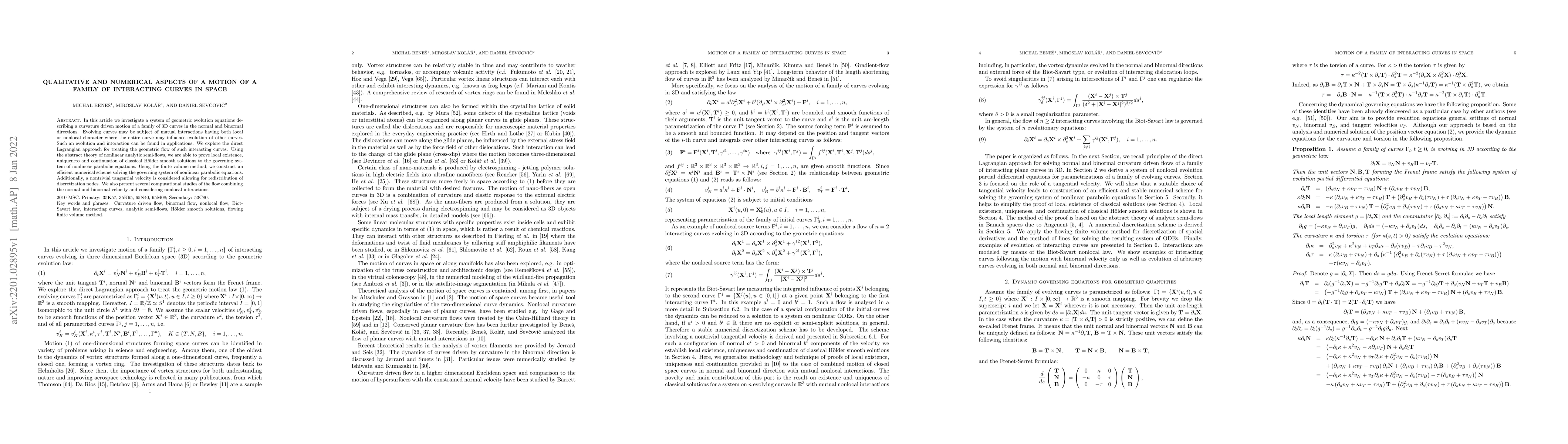 Thumbnail for Qualitative and numerical aspects of a motion of a family of interacting
  curves in space