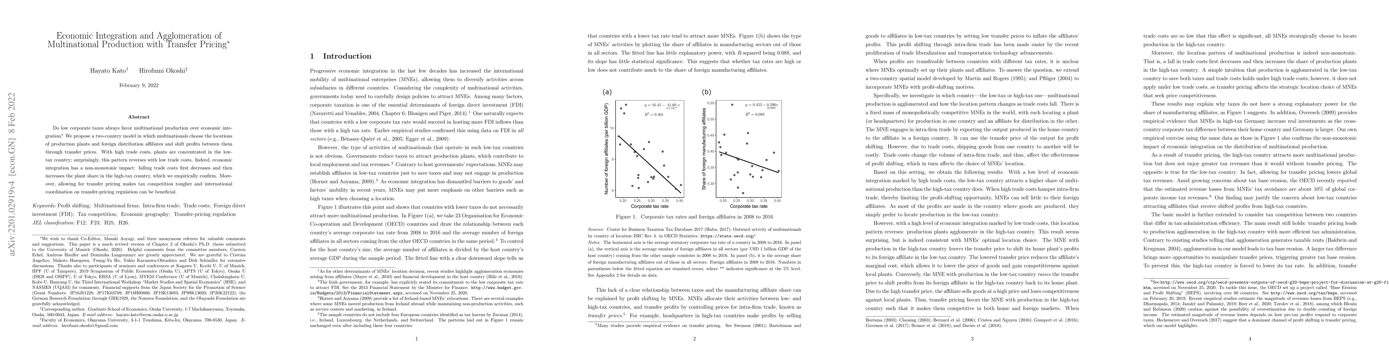Thumbnail for Economic Integration and Agglomeration of Multinational Production with
  Transfer Pricing