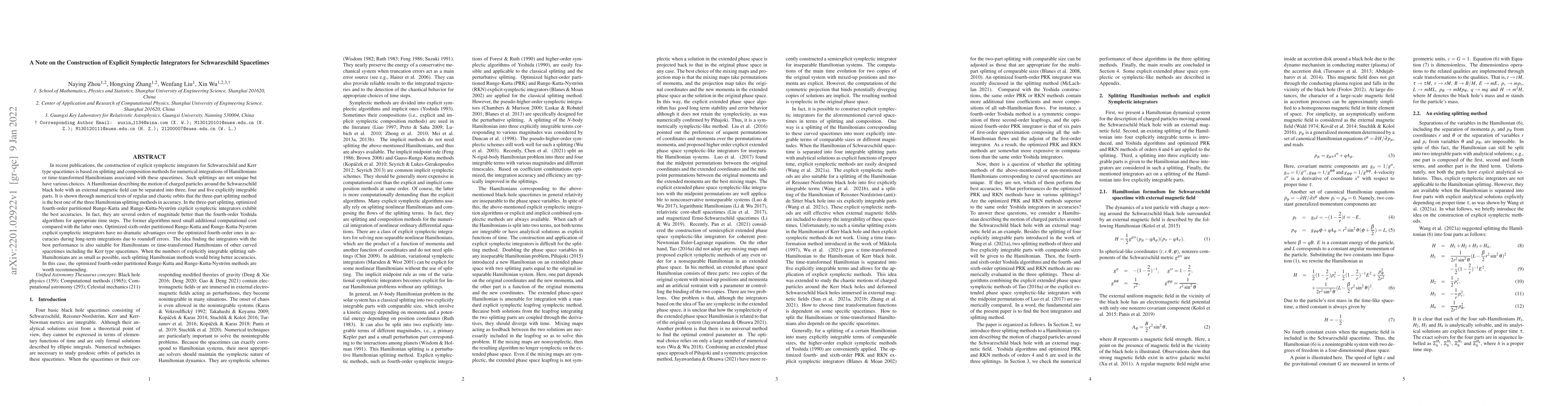 Thumbnail for A Note on the Construction of Explicit Symplectic Integrators for
  Schwarzschild Spacetimes