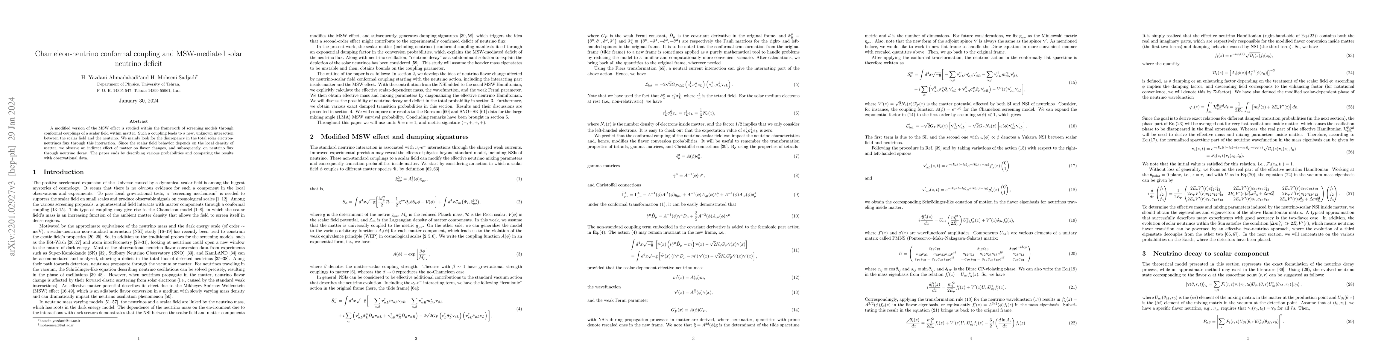 Thumbnail for Chameleon-neutrino conformal coupling and MSW-mediated solar neutrino
  deficit