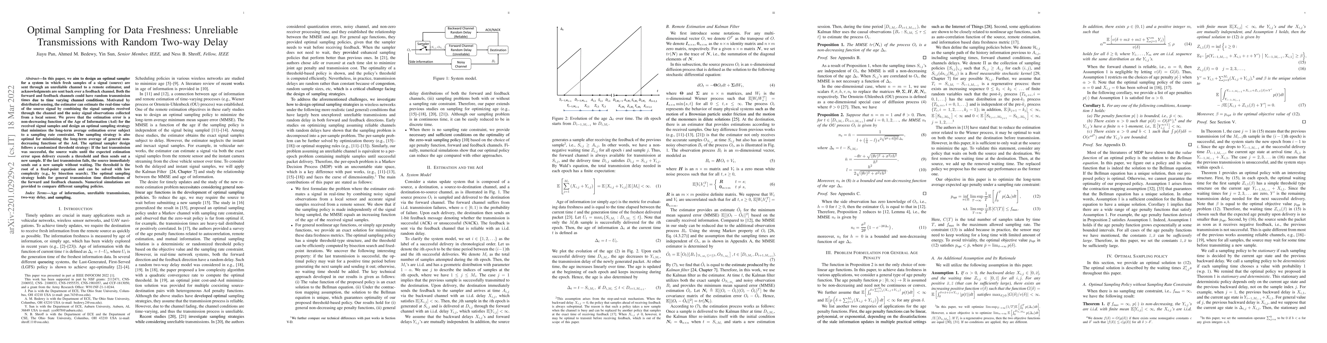 Thumbnail for Optimal Sampling for Data Freshness: Unreliable Transmissions with
  Random Two-way Delay