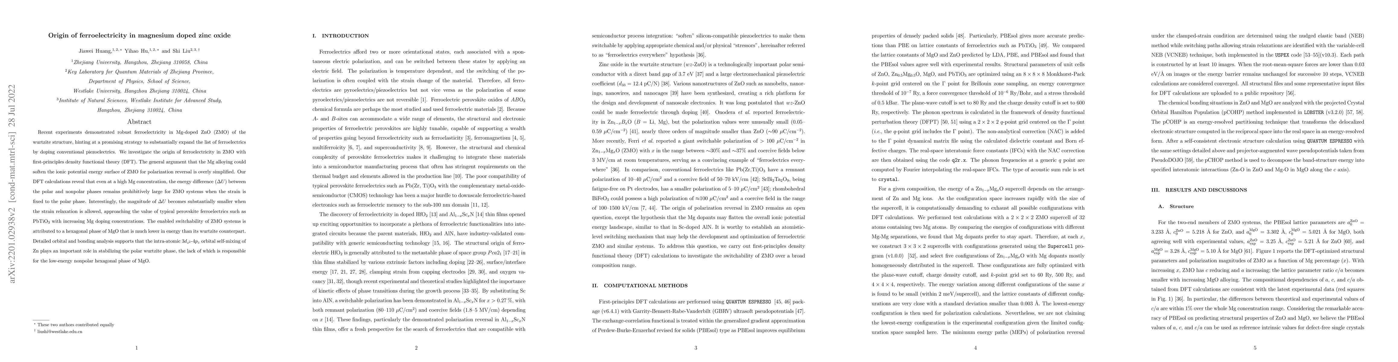 Thumbnail for Origin of ferroelectricity in magnesium doped zinc oxide
