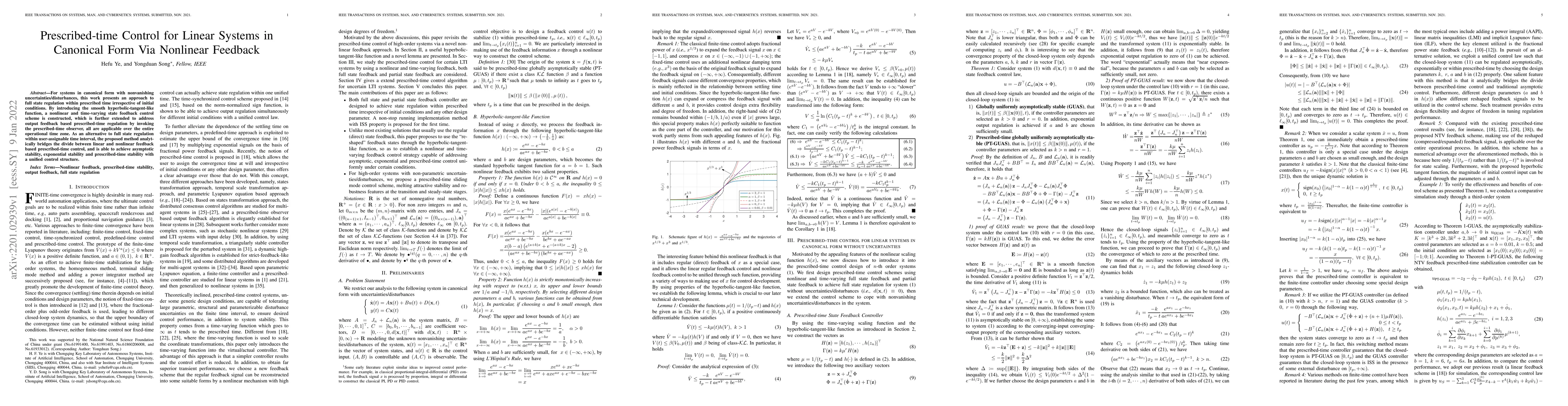 Thumbnail for Prescribed-time Control for Linear Systems in Canonical Form Via
  Nonlinear Feedback