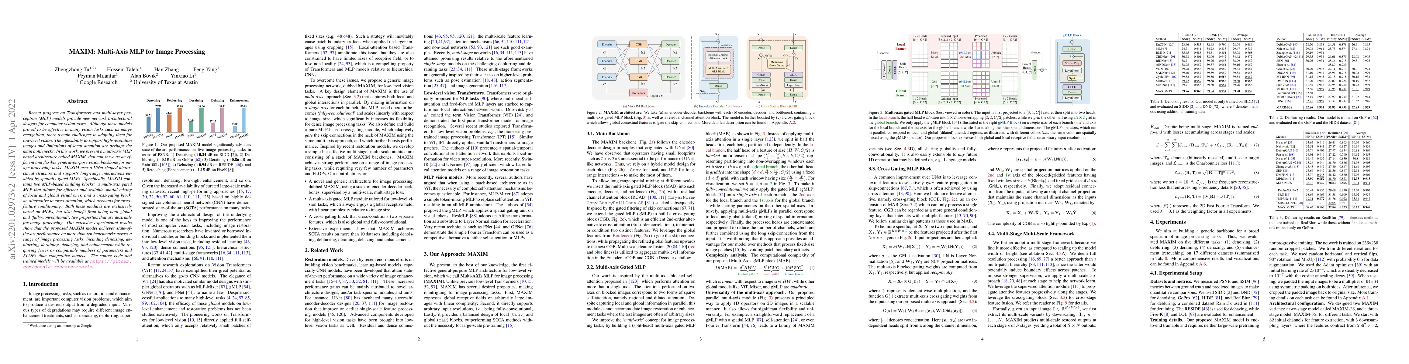 Thumbnail for MAXIM: Multi-Axis MLP for Image Processing