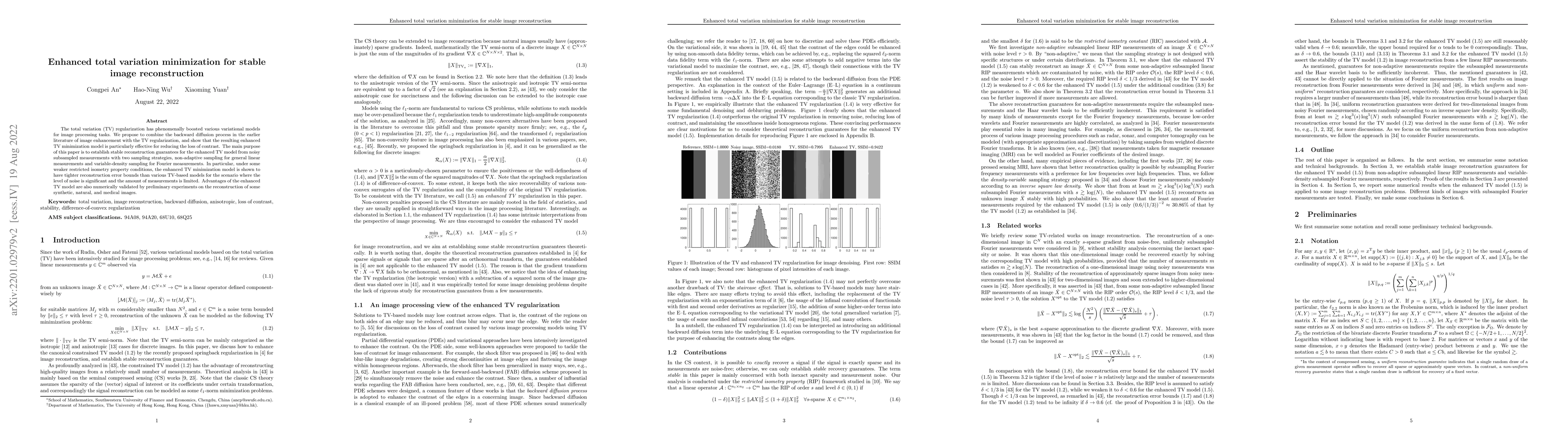 Thumbnail for Enhanced total variation minimization for stable image reconstruction