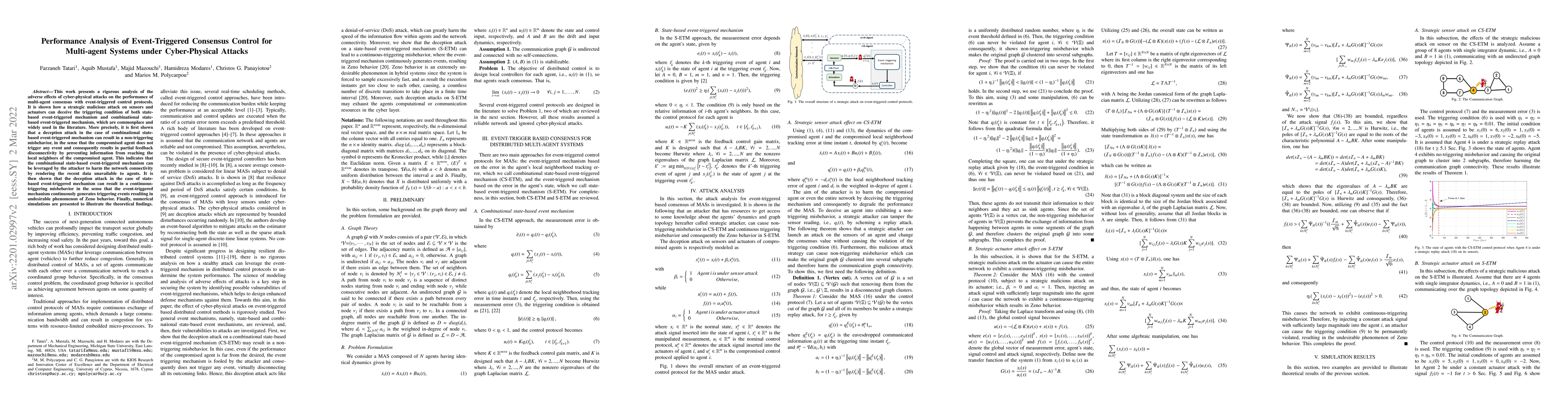 Thumbnail for Performance Analysis of Event-Triggered Consensus Control for
  Multi-agent Systems under Cyber-Physical Attacks