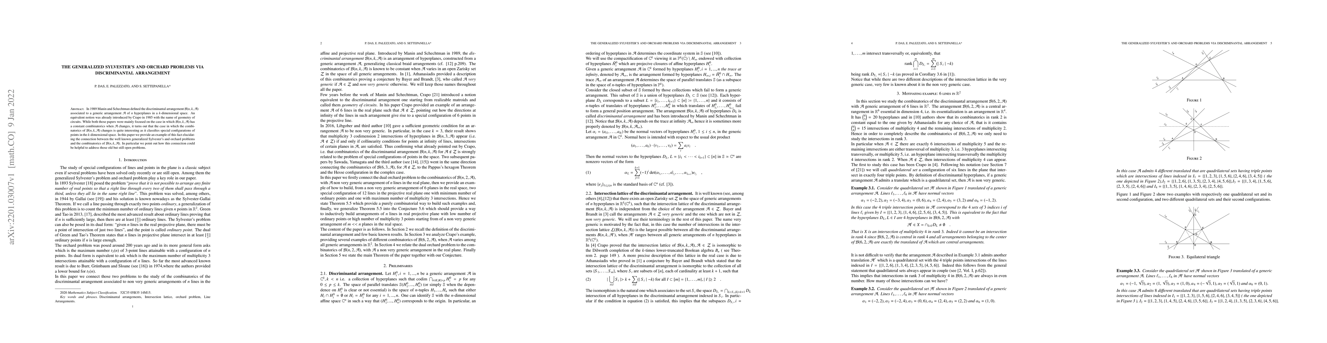 Thumbnail for The Generalized Sylvester's And Orchard Problems Via Discriminantal
  arrangement