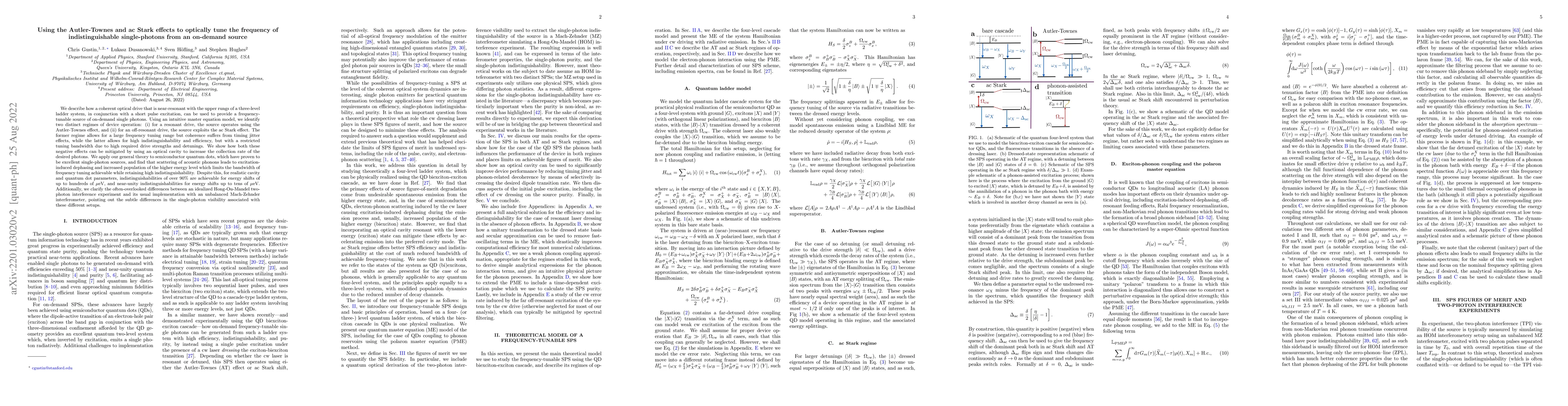 Thumbnail for Using the Autler-Townes and ac Stark effects to optically tune the
  frequency of indistinguishable single-photons from an on-demand source