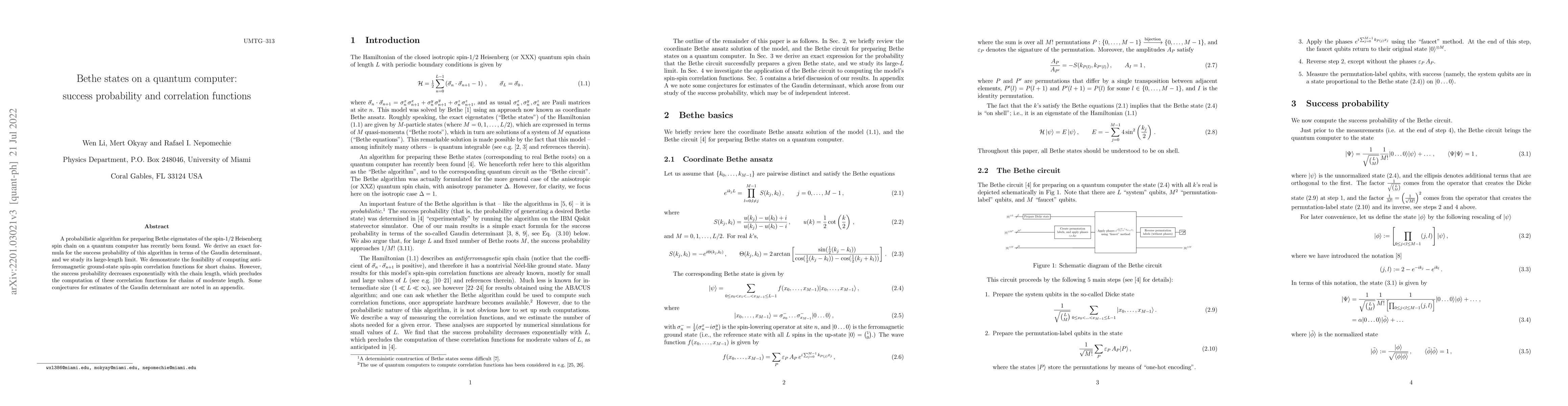 Thumbnail for Bethe states on a quantum computer: success probability and correlation
  functions