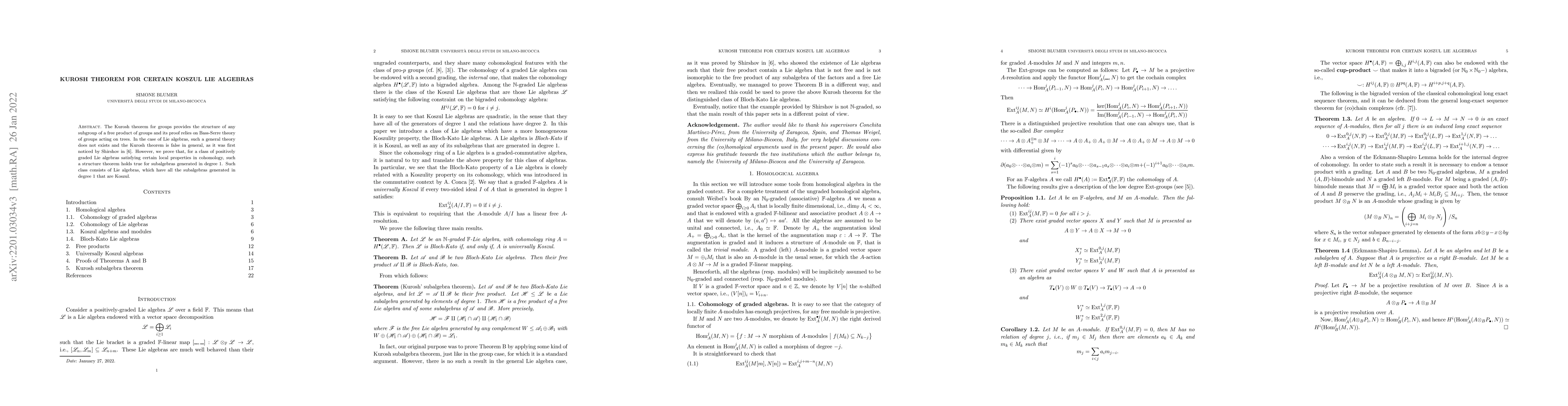 Thumbnail for Kurosh theorem for certain Koszul Lie algebras