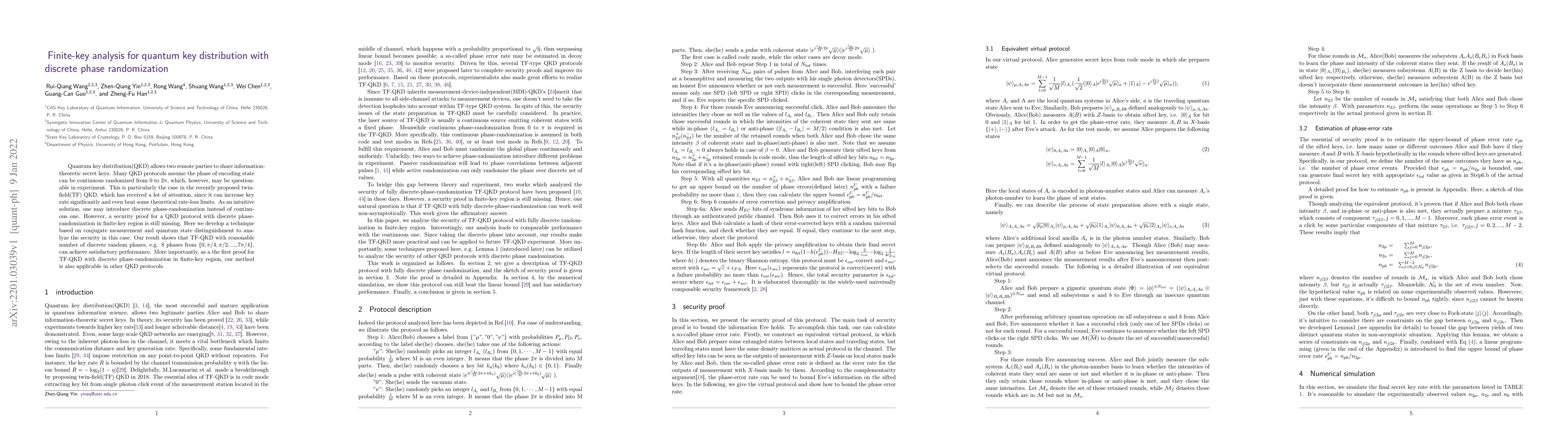 Thumbnail for Finite-key analysis for quantum key distribution with discrete phase
  randomization