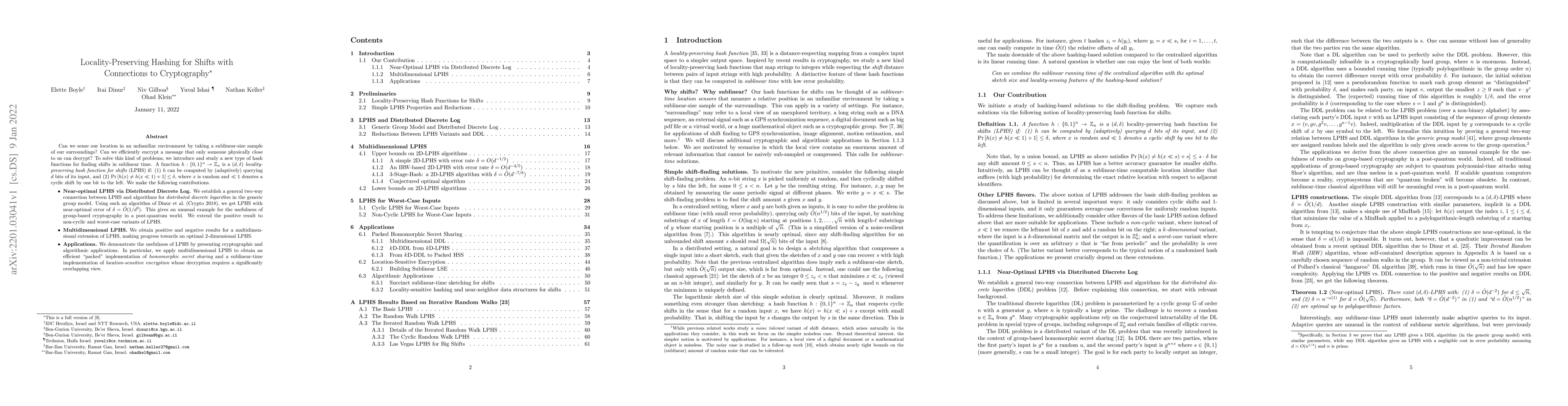 Thumbnail for Locality-Preserving Hashing for Shifts with Connections to Cryptography