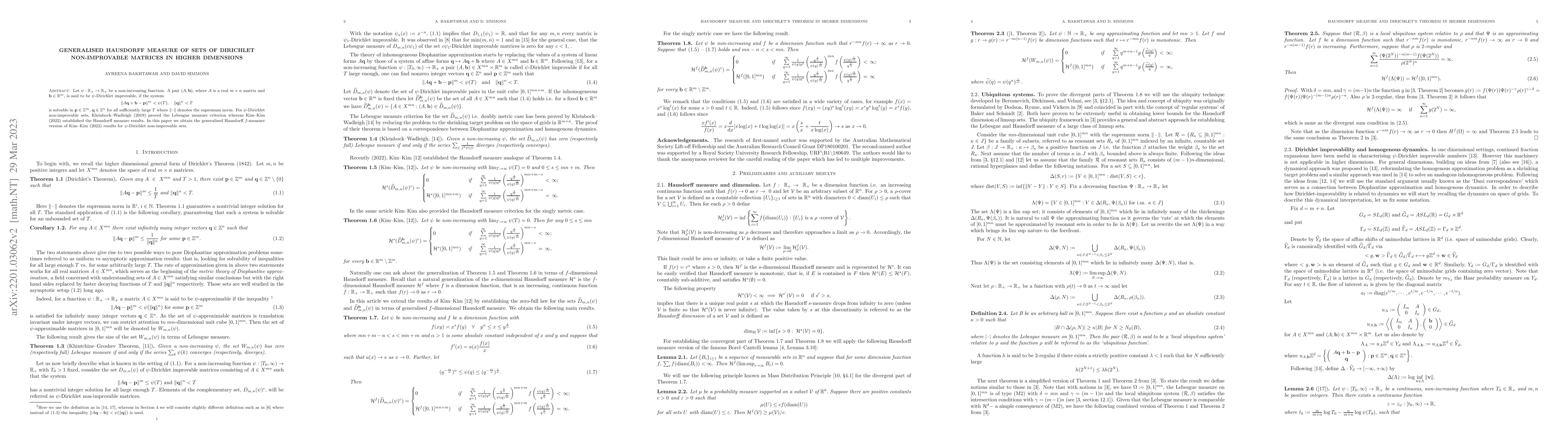 Thumbnail for Generalised Hausdorff measure of sets of Dirichlet non-improvable
  matrices in higher dimensions