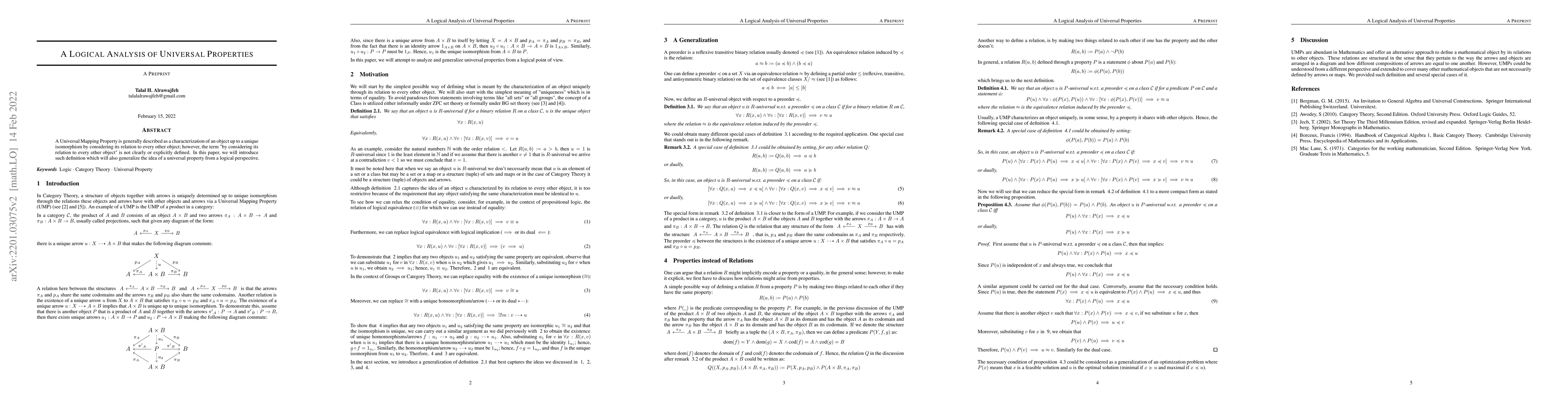 Thumbnail for A Logical Analysis of Universal Properties