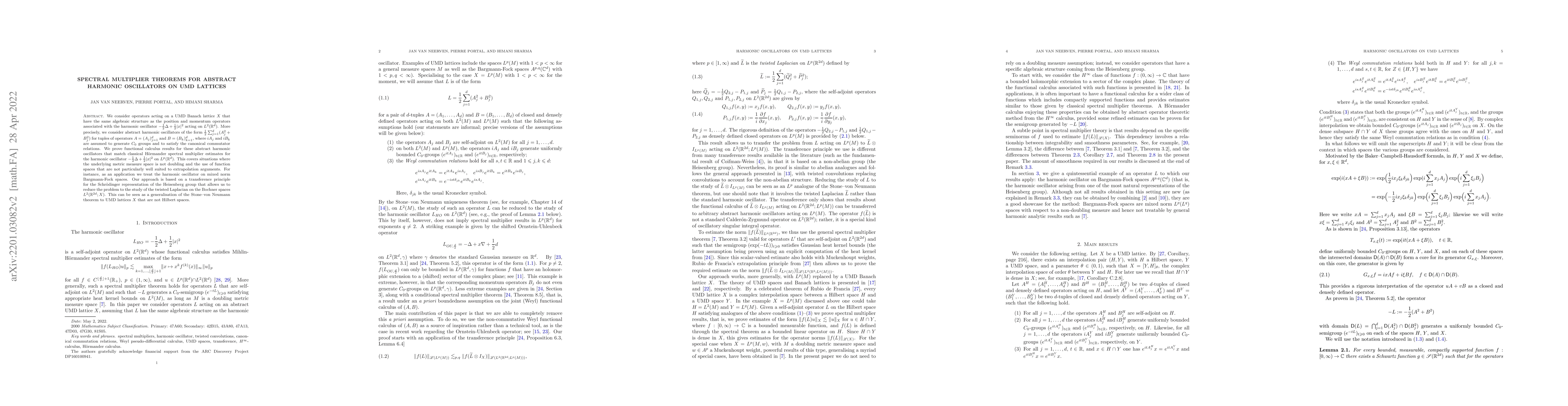 Thumbnail for Spectral multiplier theorems for abstract harmonic oscillators on UMD
  lattices