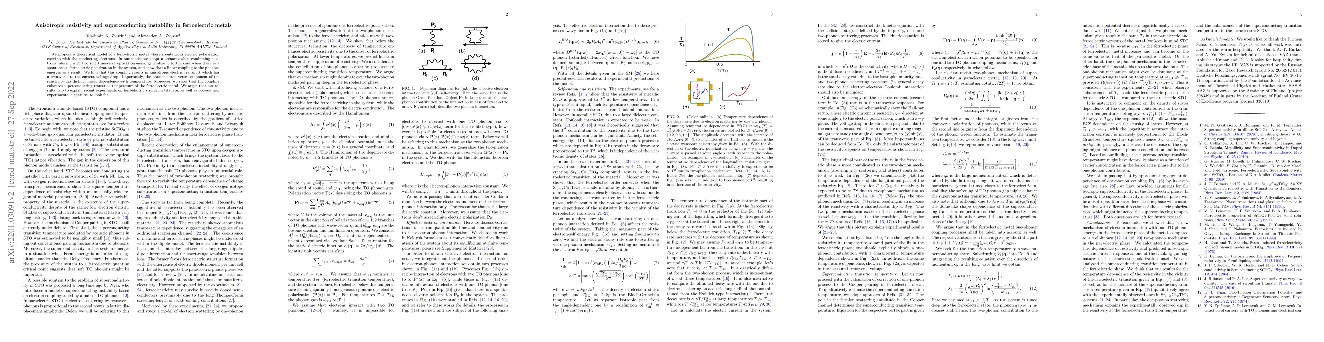 Thumbnail for Anisotropic resistivity and superconducting instability in ferroelectric
  metals