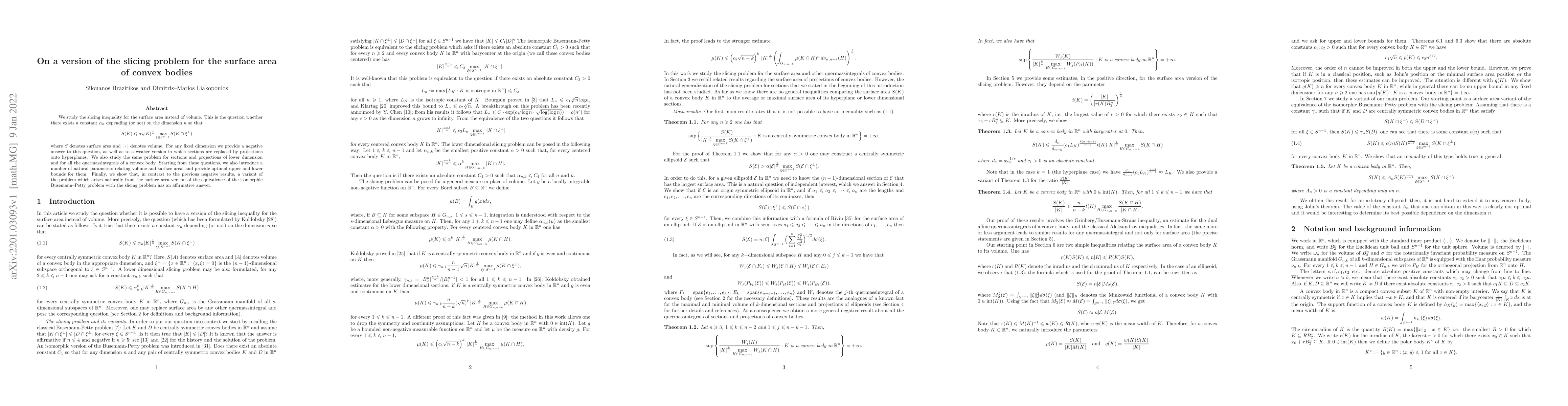 Thumbnail for On a version of the slicing problem for the surface area of convex
  bodies