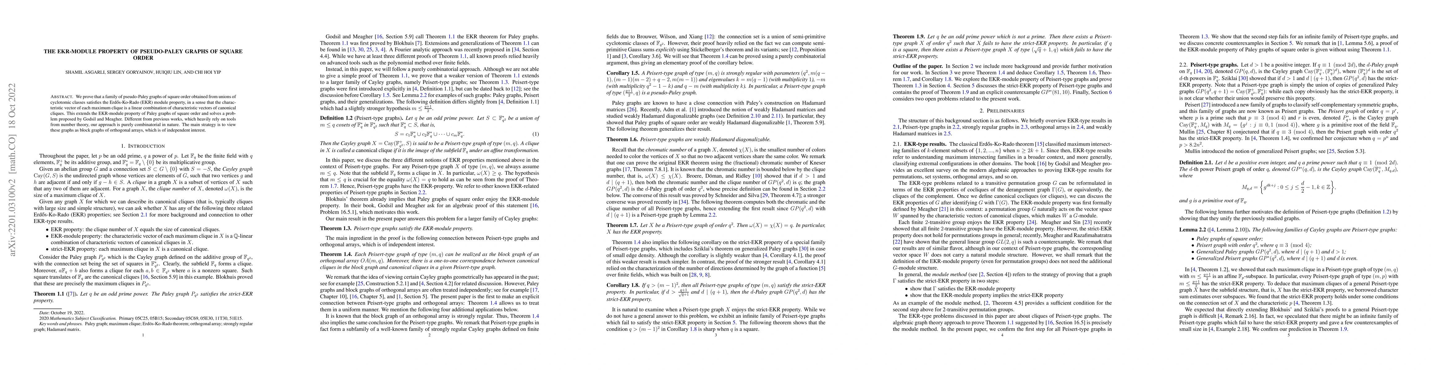Thumbnail for The EKR-module property of pseudo-Paley graphs of square order